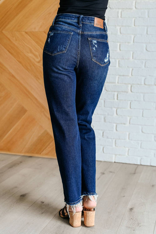 Judy Blue - High Rise Rigid Magic Distressed Straight Jeans