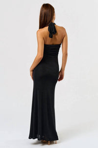 Blue Blush - Metal Trim Halter Maxi Dress