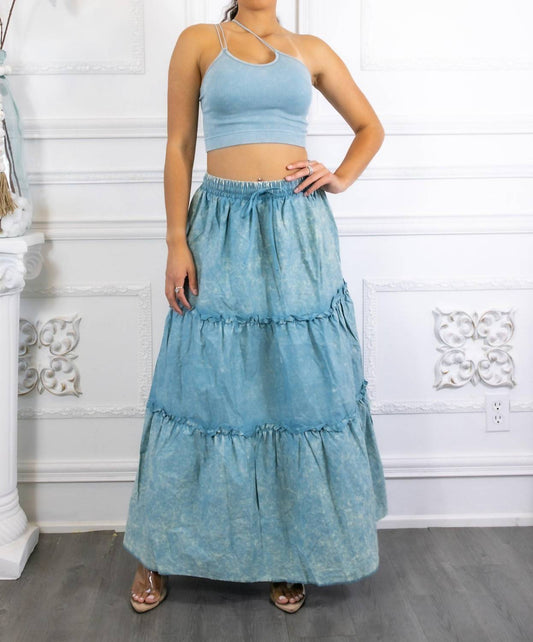 Surelymine - Woven Vintage Washed Maxi Skirt With Ribbed Double Strap Set