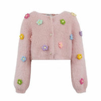 Lola + The Boys Girls' 3d Daisy Cardigan in rainbow - kids' sweater - view 4