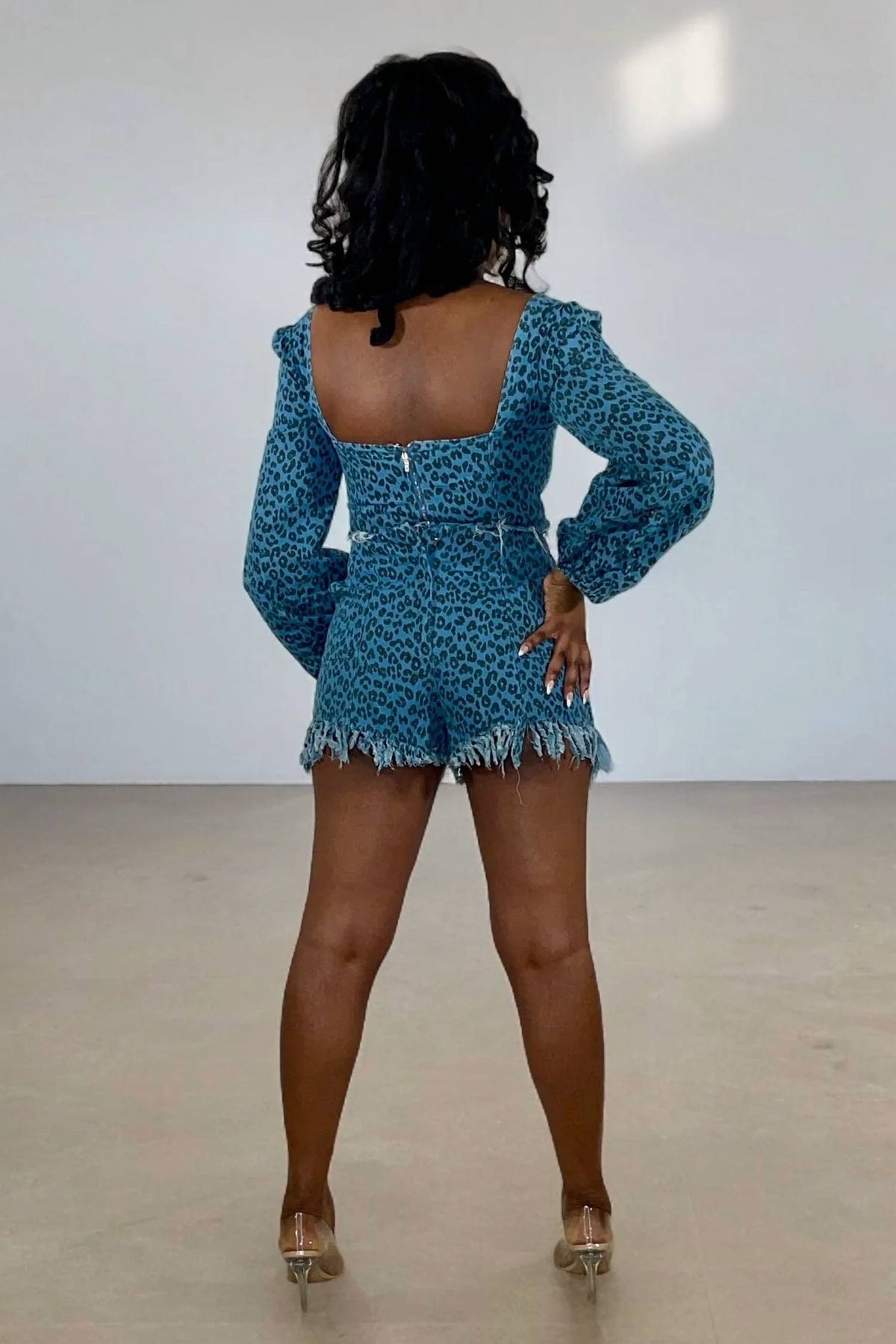 The Sang - Wild Side Leopard Print Demin Short Set