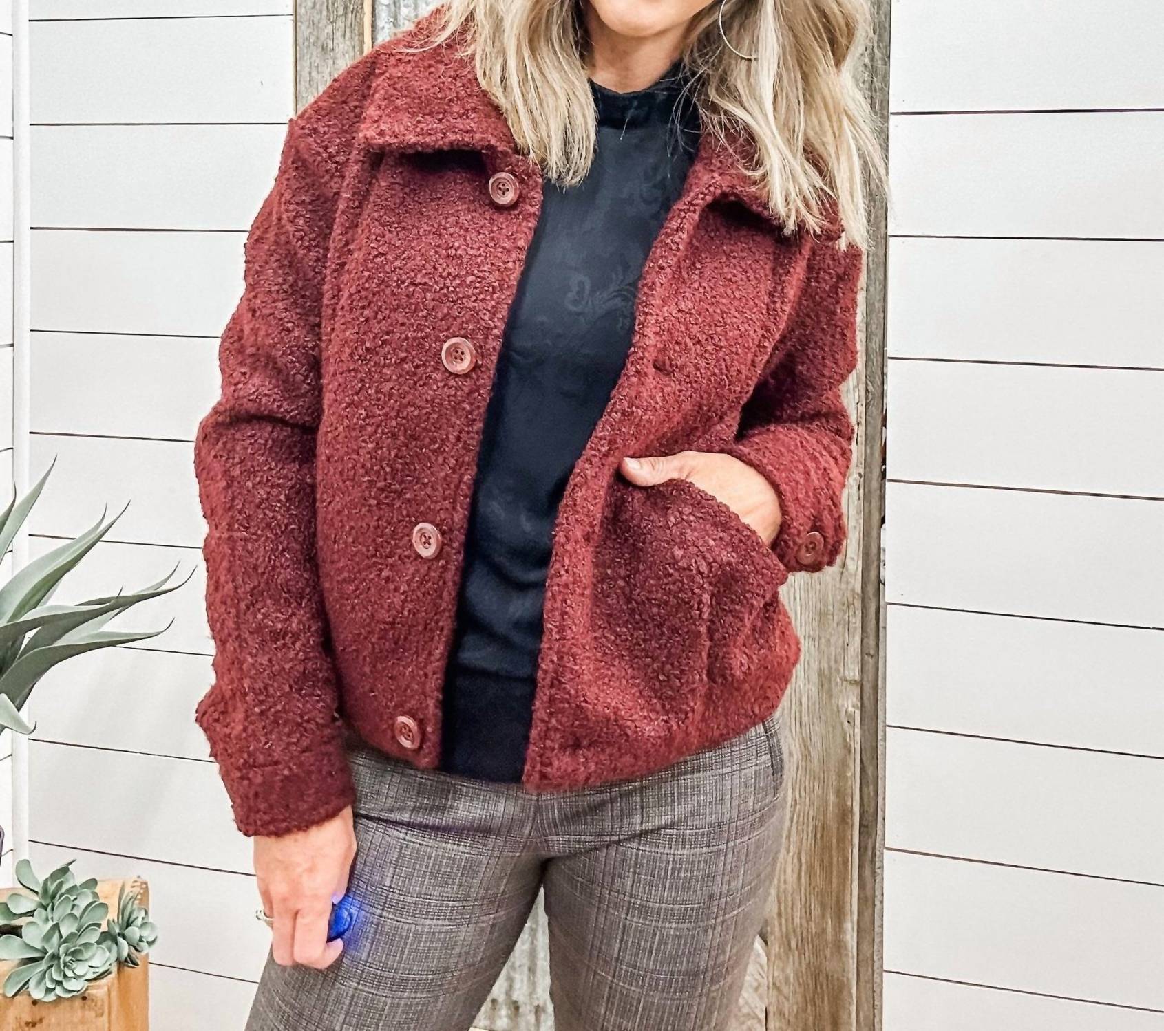 TRIBAL Button Down Boucle Jacket in passion plum - women's jacket - view 4