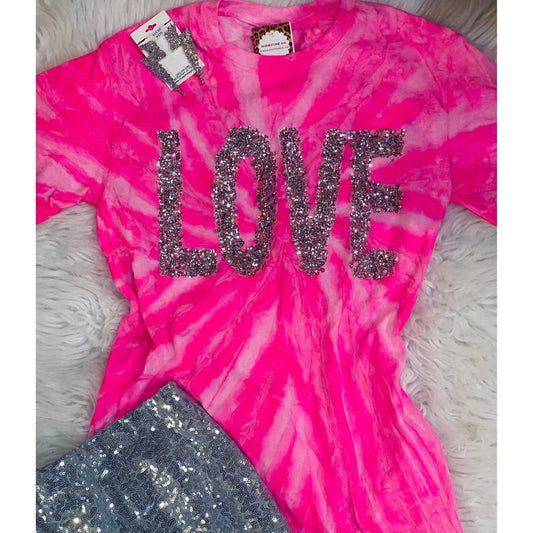 Women's Sequin Love Neon Tie Dye Tee