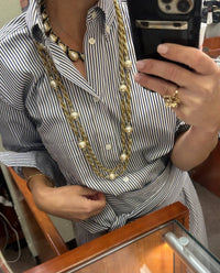 Harris Boulevard Women's Vintage Chain Necklace With Pearl Detail in gold - women's jewelry - detail view