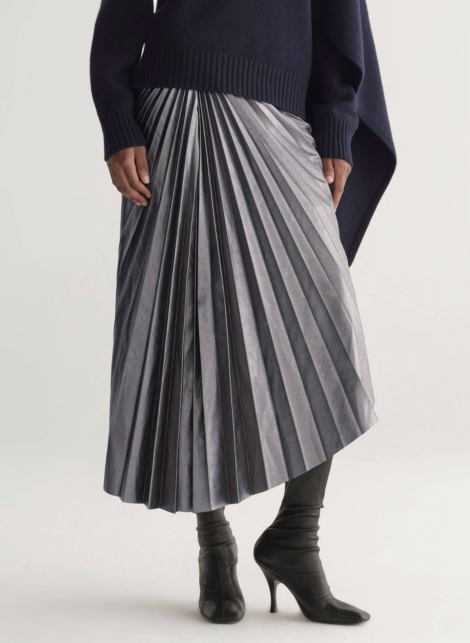 A.L.C. Tracy Metallic Vegan Leather Skirt in slate metallic - women's skirt - view 4