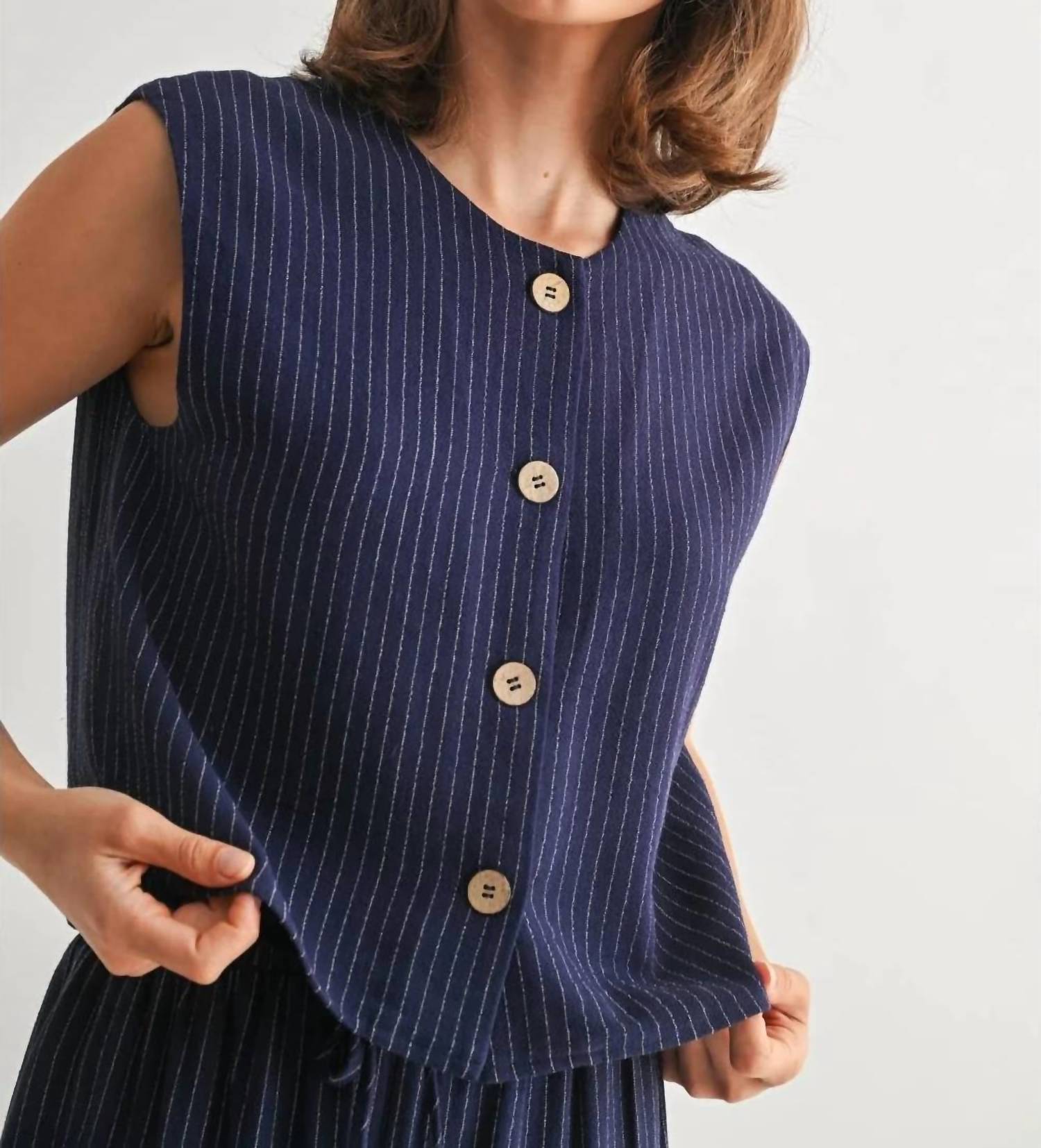 Fun 2 Fun - Ellison Striped Sleeveless Button Down Vest
