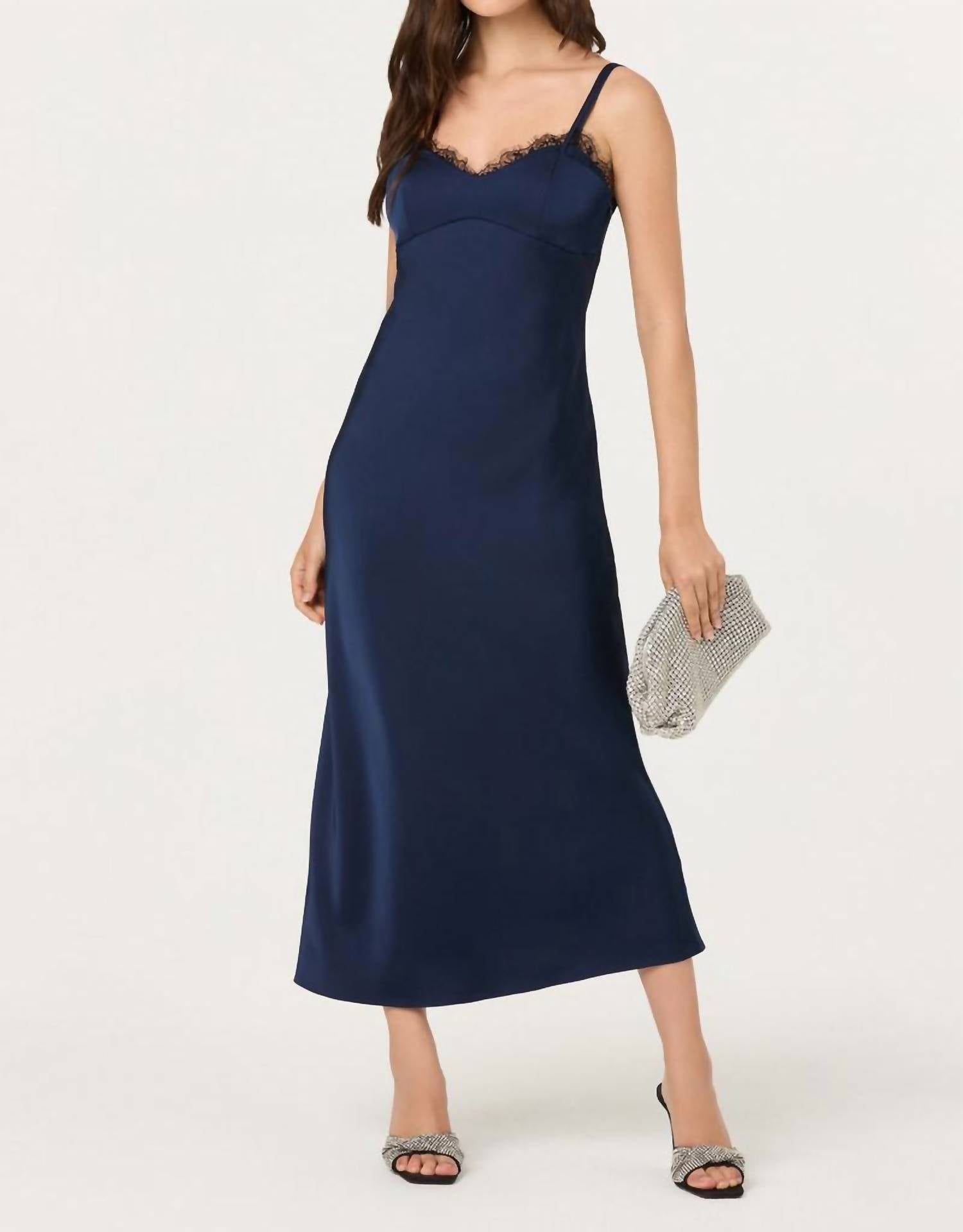 Astr - Nevaeh Satin Lace Trim Midi Dress