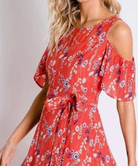 Davi & Dani - Floral Cold Shoulder Tulip Dress