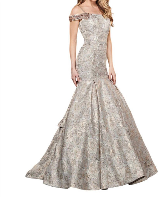 Rachel Allan - Metallic Floral Jacquard Mermaid Prom Gown