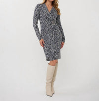ESQUALO Buckle City Long Sleeve Mini Dress in grey snake - women's dress