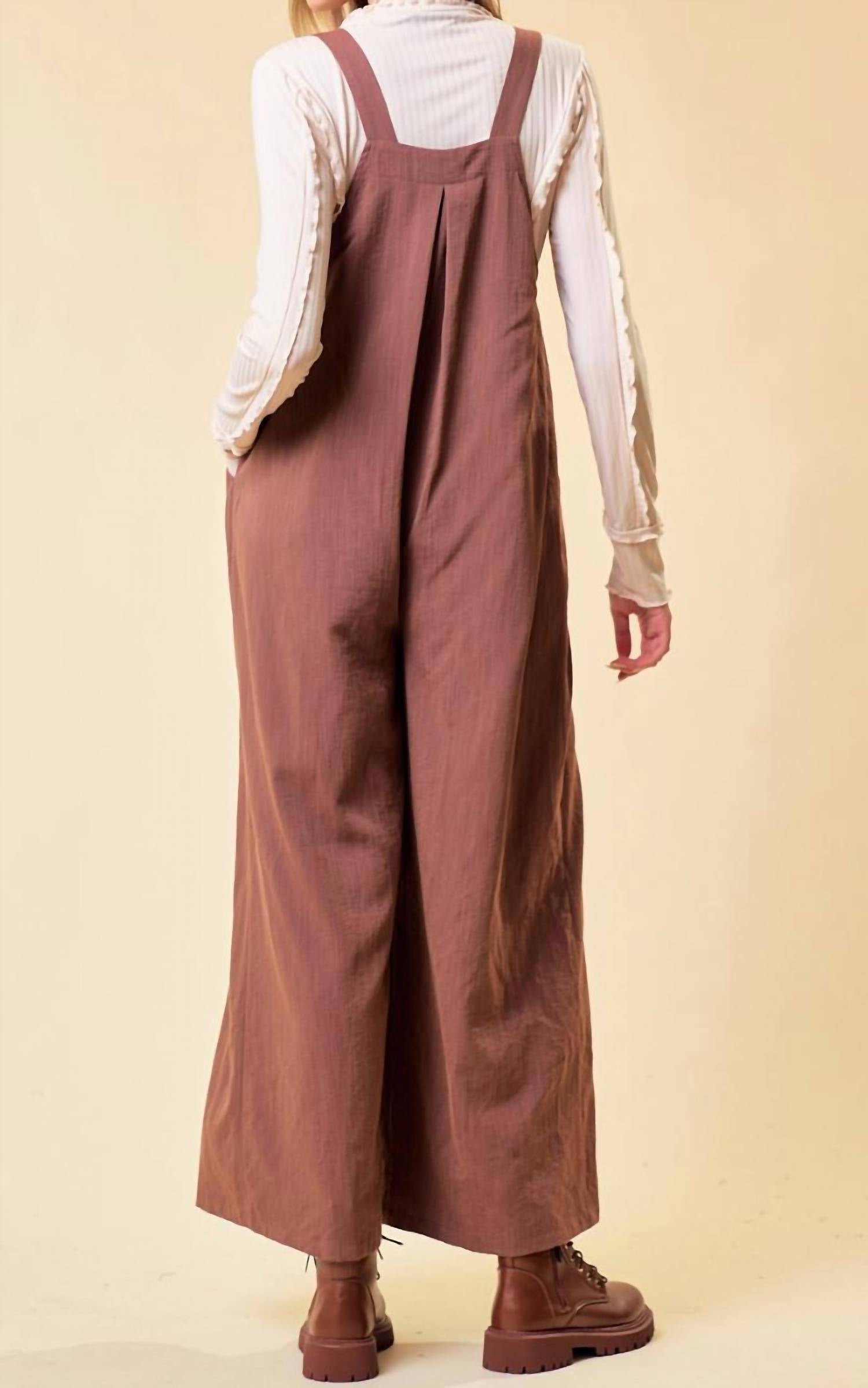 Doe and Rae Over All Wode Leg Jumpsuit in brown - women's pants - view 5