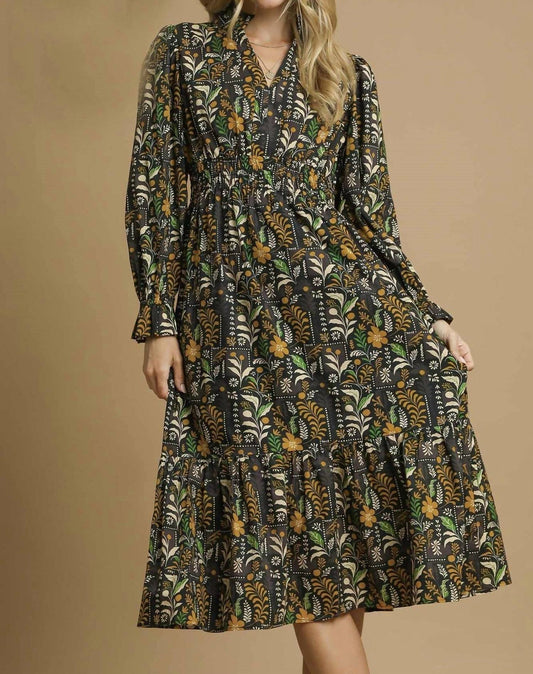 Umgee - Floral Midi Dress With Smocked Waist