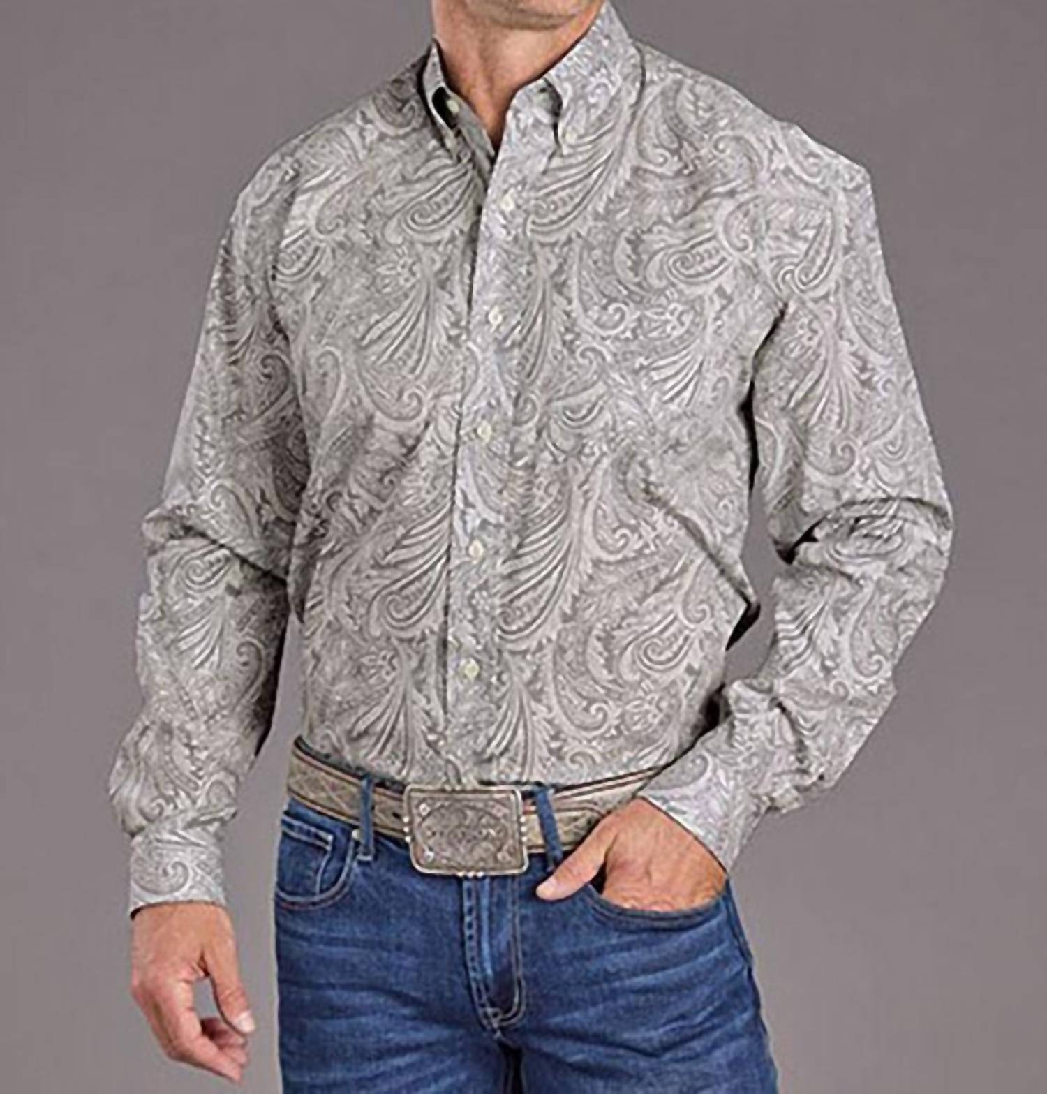 Stetson Men's Paisley Button Shirt in grey - men's long sleeve top