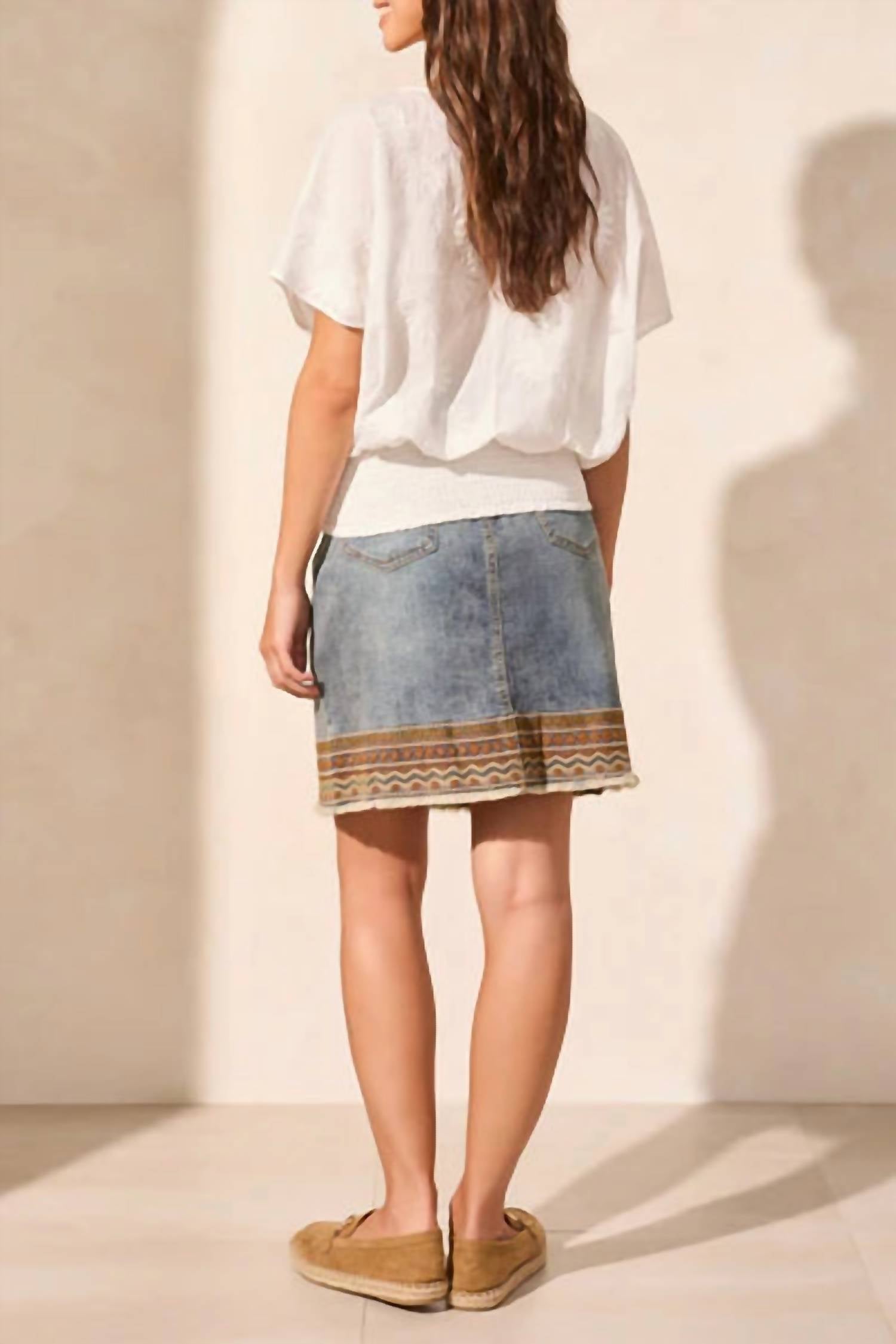 Tribal - Popover Button Shirring Waist Blouse