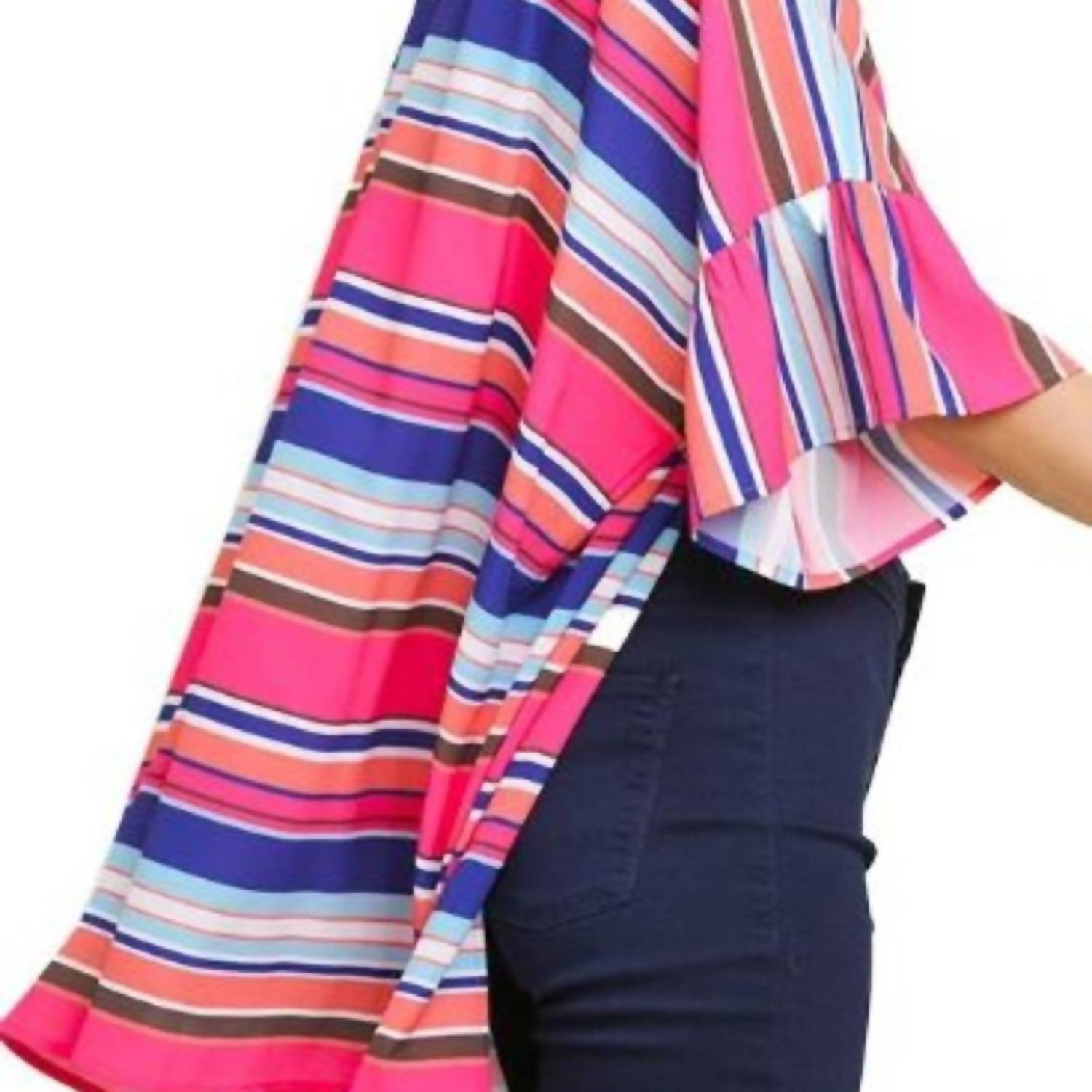 Umgee - Ruffle Sleeve Bright Striped Kimono