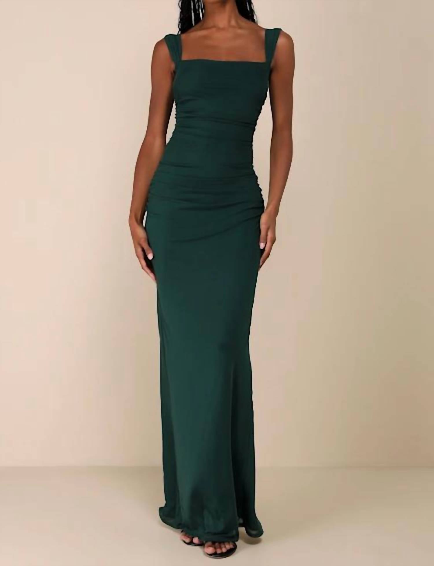 Lulus Amazing Presence Mesh Ruched Column Maxi Dress in dark green - women's dress
