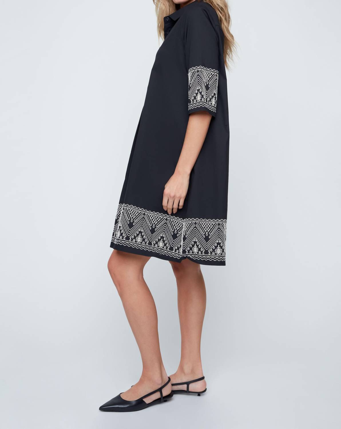 Renuar Half Button-up Trapeze Dress in black - women's dress - alternate view