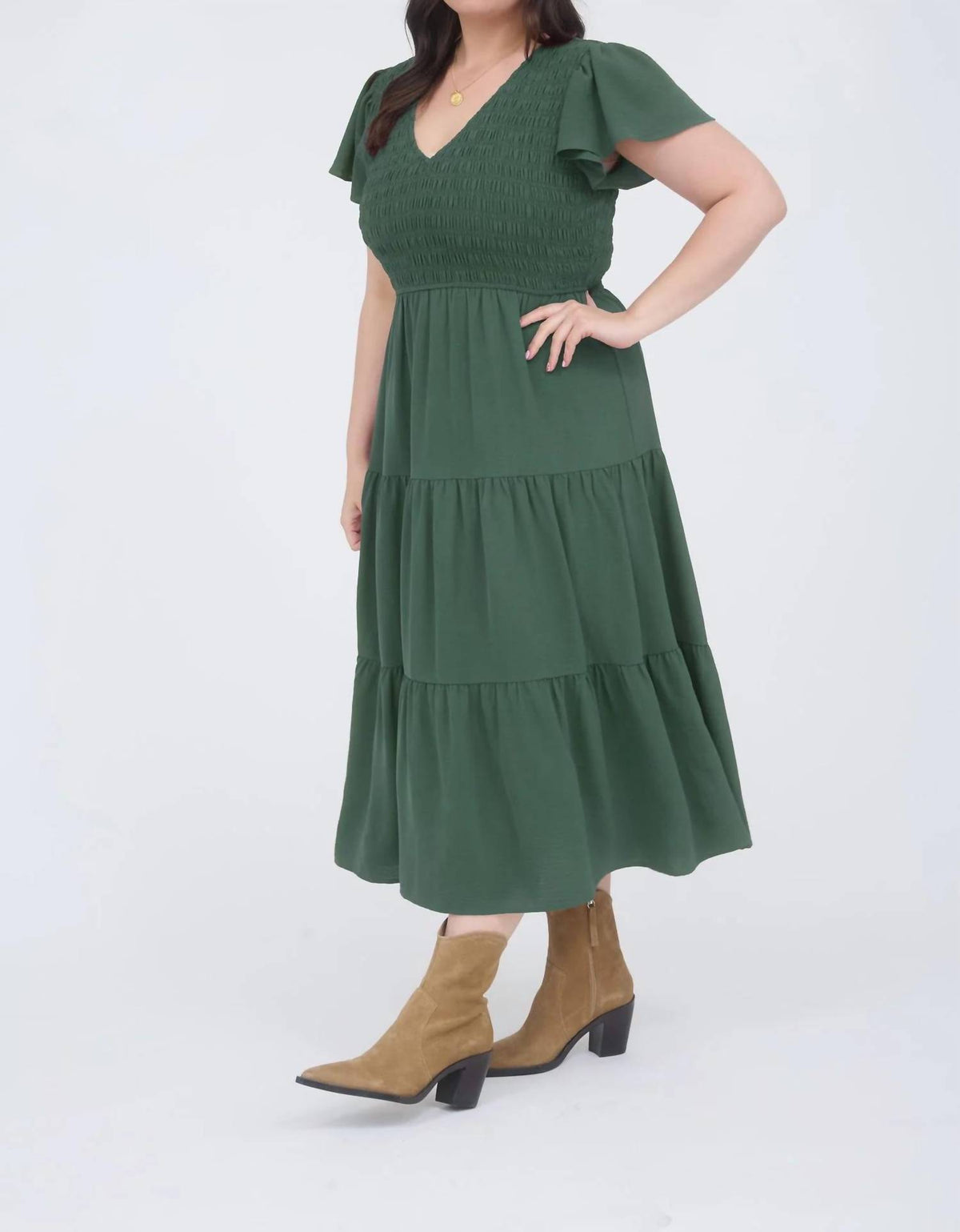 Blu Pepper - Flutter Sleeve Midi Dress - Plus