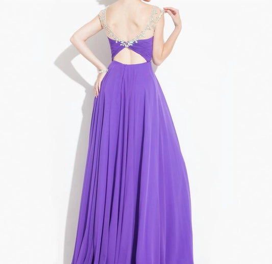 Rachel Allan - Beaded Sheer Neck Chiffon Prom Gown