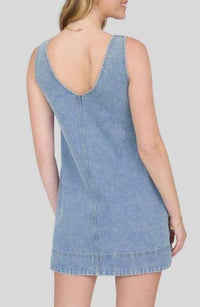 Blu Pepper - Washed Denim V Neck Sleeveless Mini Dress