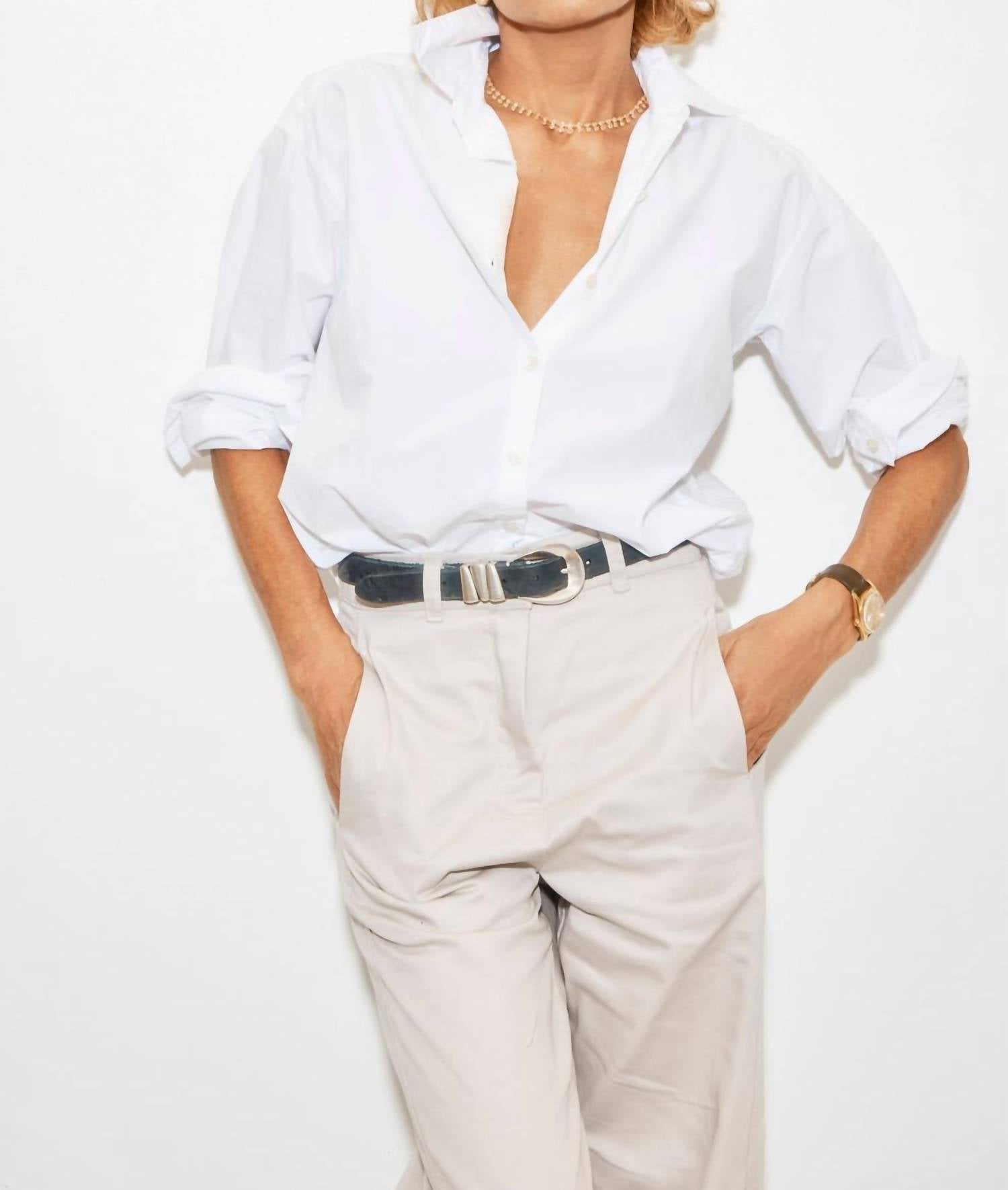 A SHIRT THING Women's Phoebe Blouse in white - women's shirt - detail view