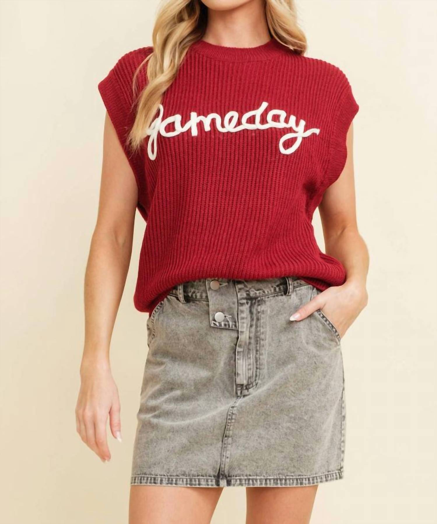 Cloud Ten Gameday Sleeveless Sweater Vest in red - women's sweater