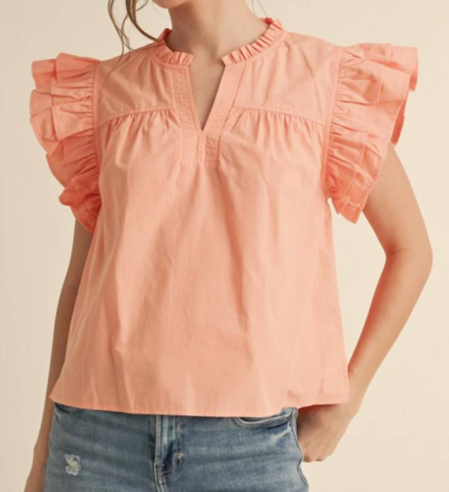Jodifl - Ruffle Sleeve Poplin Top