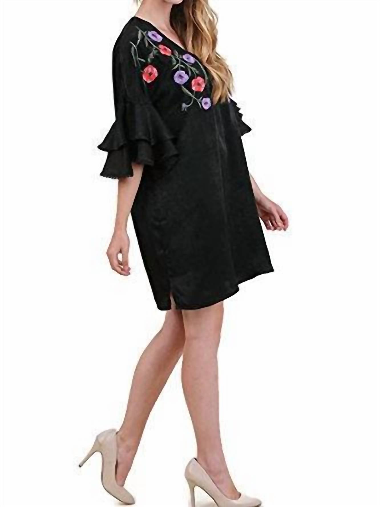 Umgee - Floral Embroidered & Layered Sleeve Dress