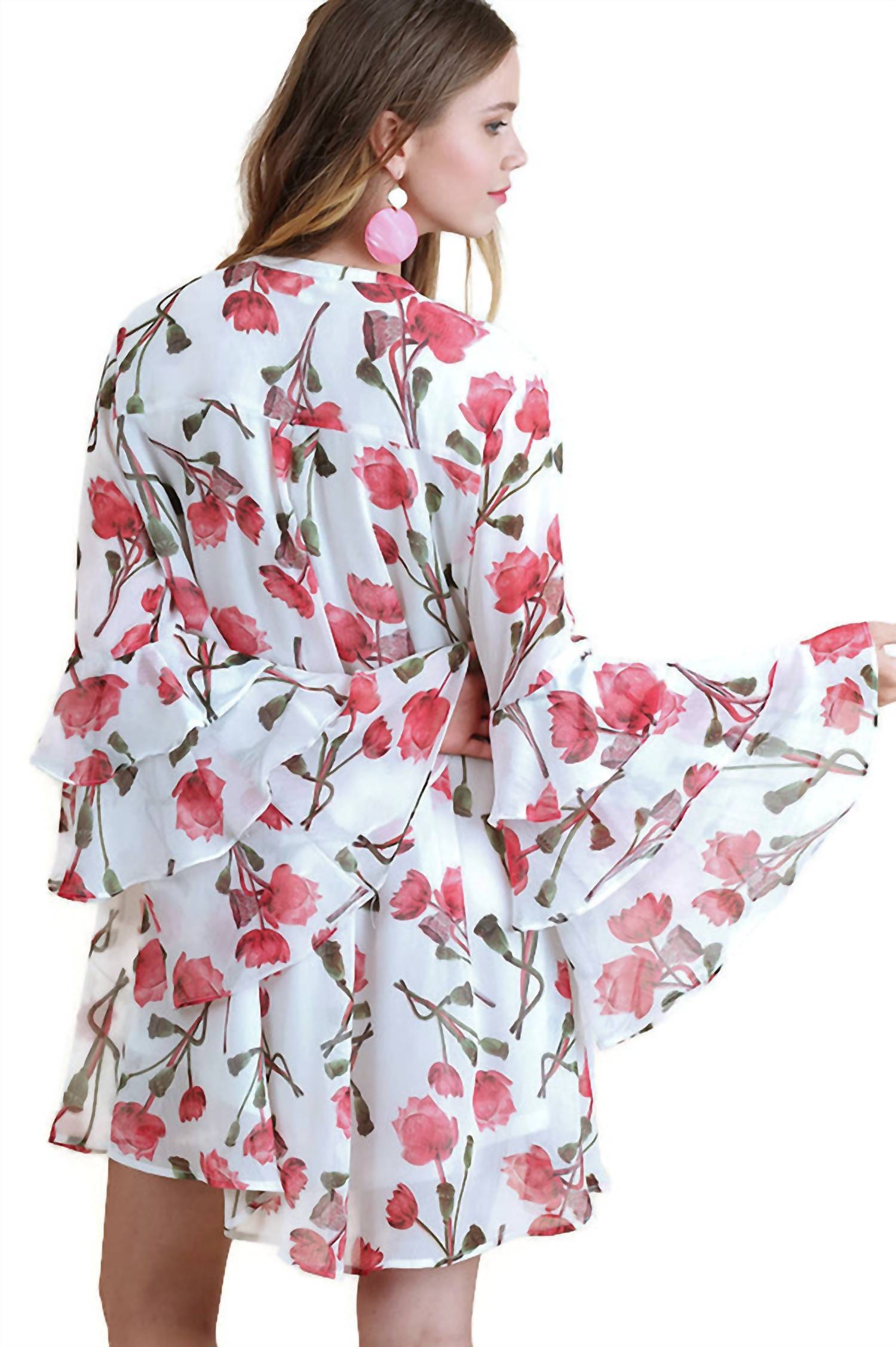 Umgee - Ruffle Sleeve Floral Keyhole Dress