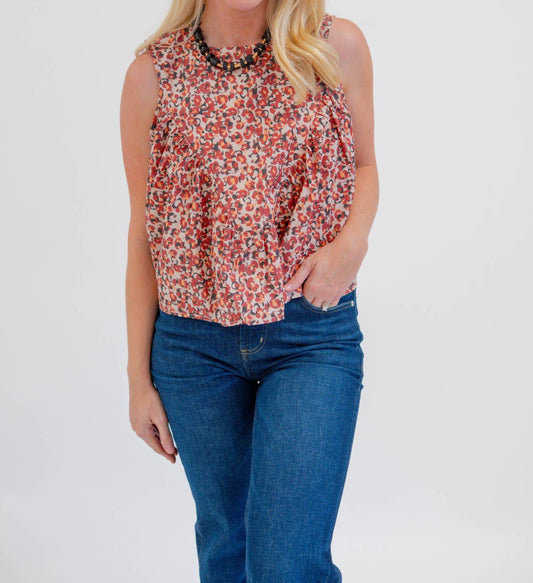 Tcec - Floral Print Pleated Detail Flowy Top