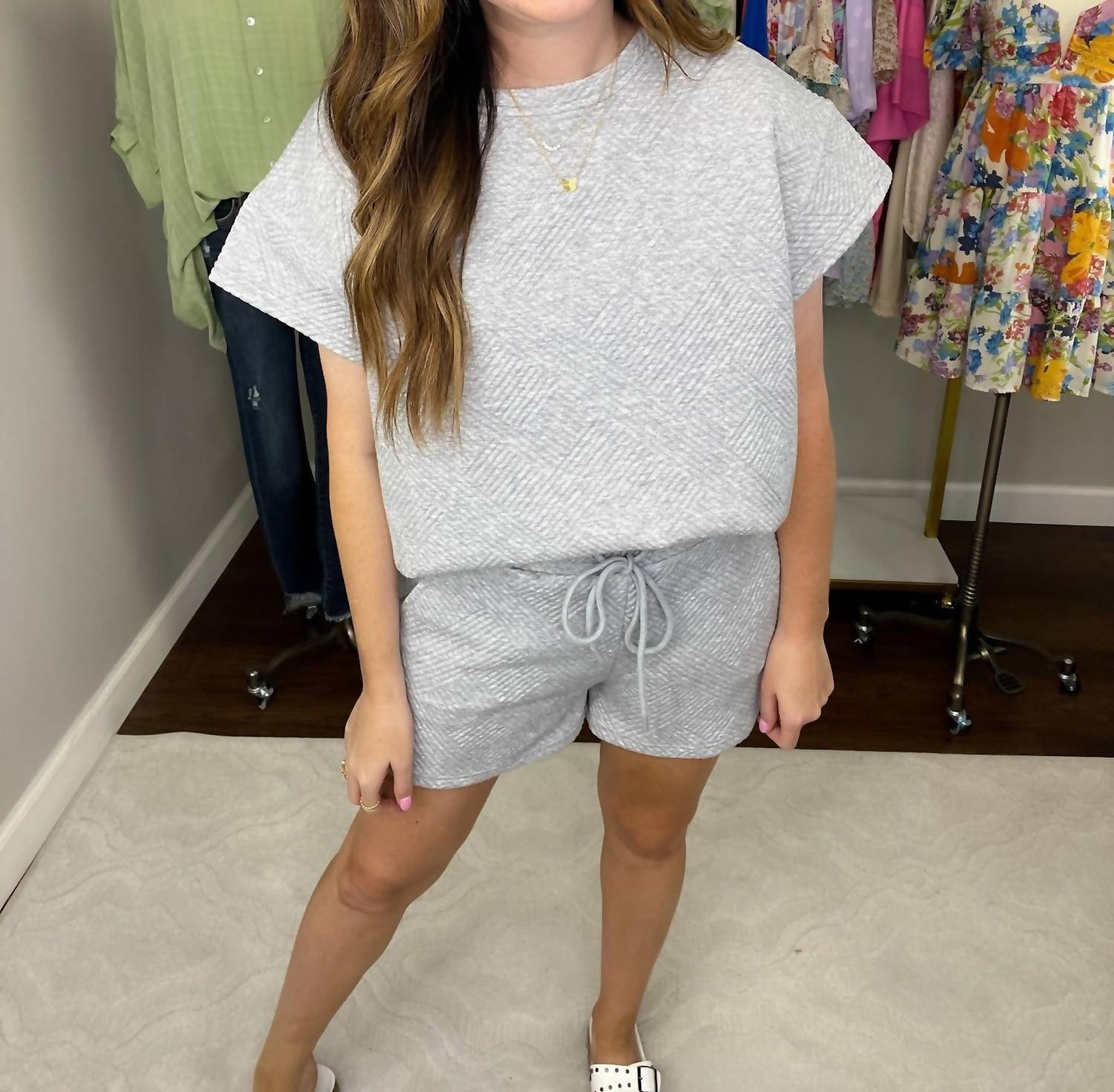 SEE AND BE SEEN Call My Jet Textured Shorts in heather grey - women's shorts