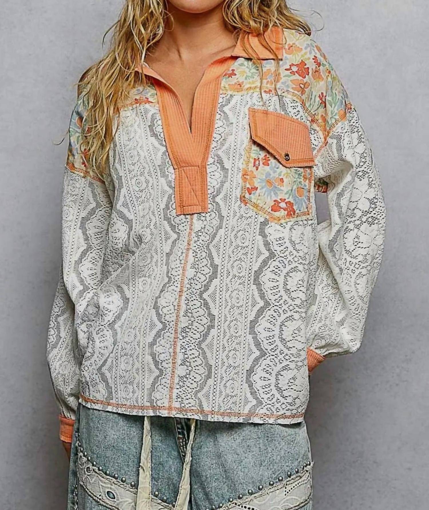 Pol - Full Sleeve Lace Floral Top