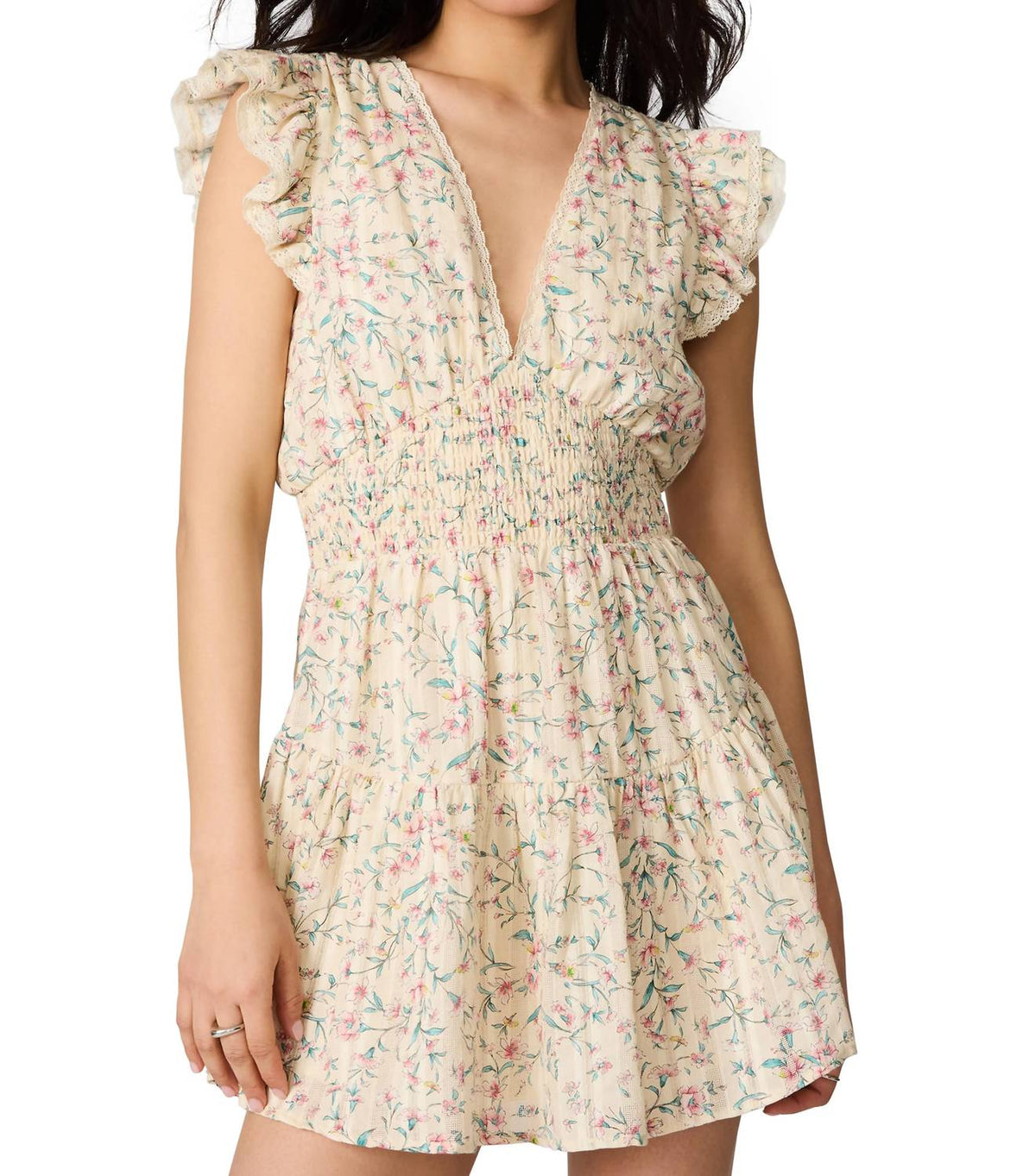Steve Madden - Lucienne Floral Print Ruffle Lace Minidress