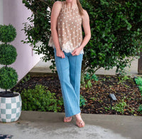 Entro - Latte Polka Dot Lace Trim Blouse