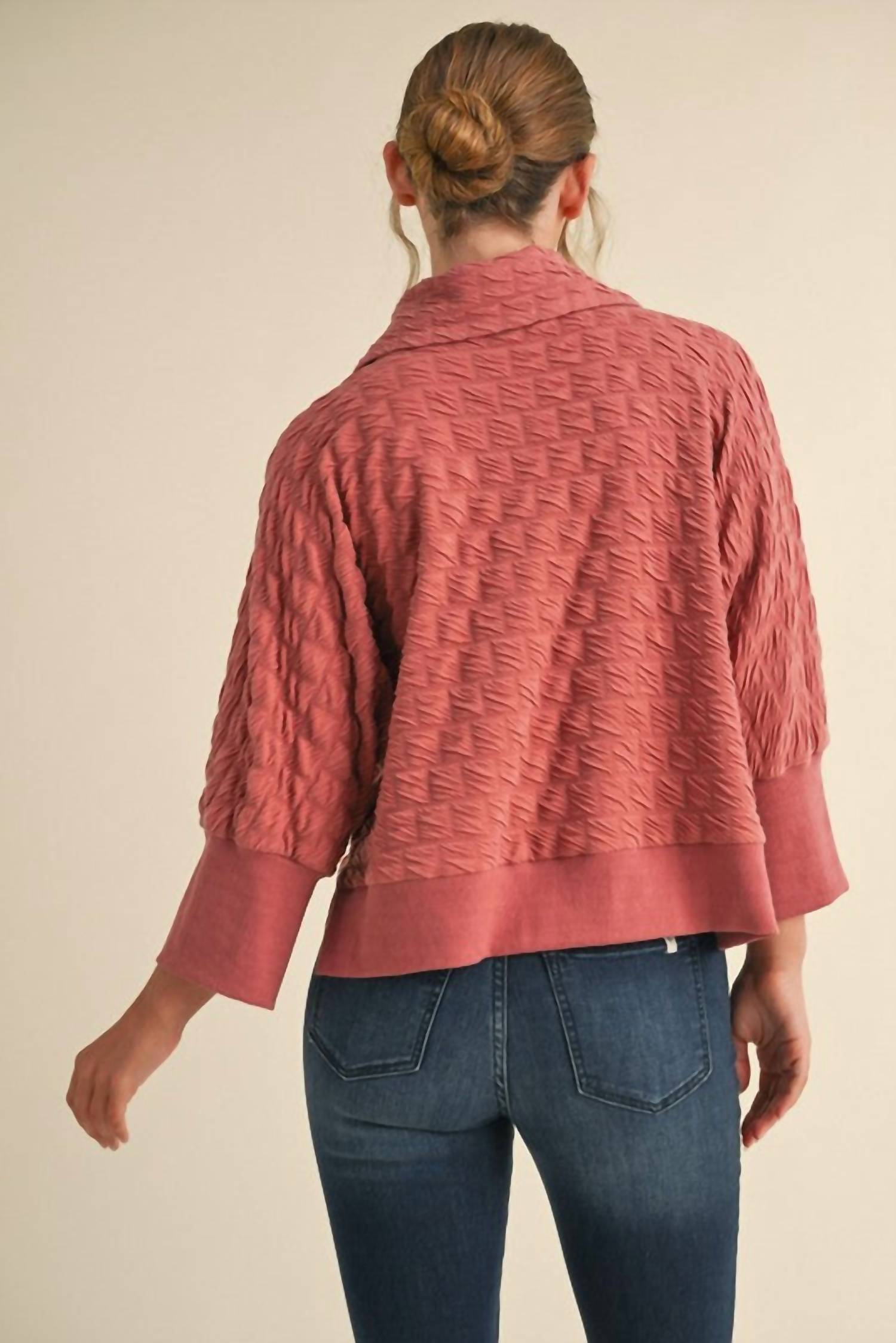 Jodifl - Textured Pullover With Buttoned Henley Collar Top