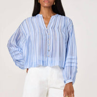 Astr - Ericka Striped Balloon Sleeve Blouse