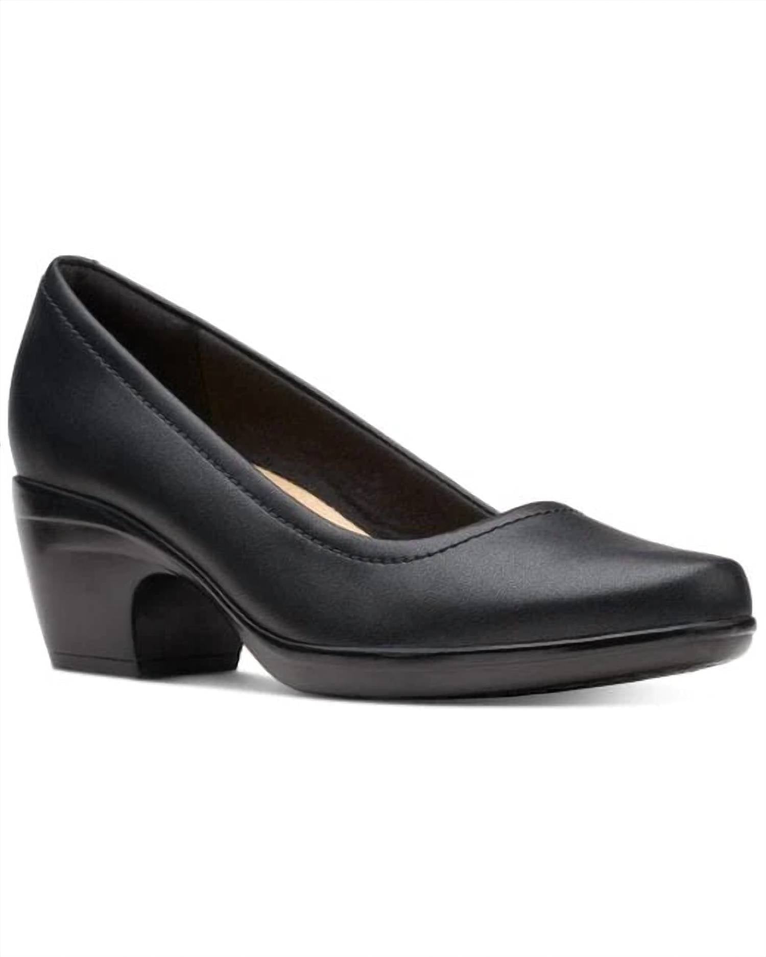 Clarks Women's Emily Belle Pump in black leather - women's heels