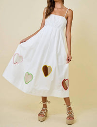 Day + Moon - Embroidered Hearts Cut Out Midi Dress