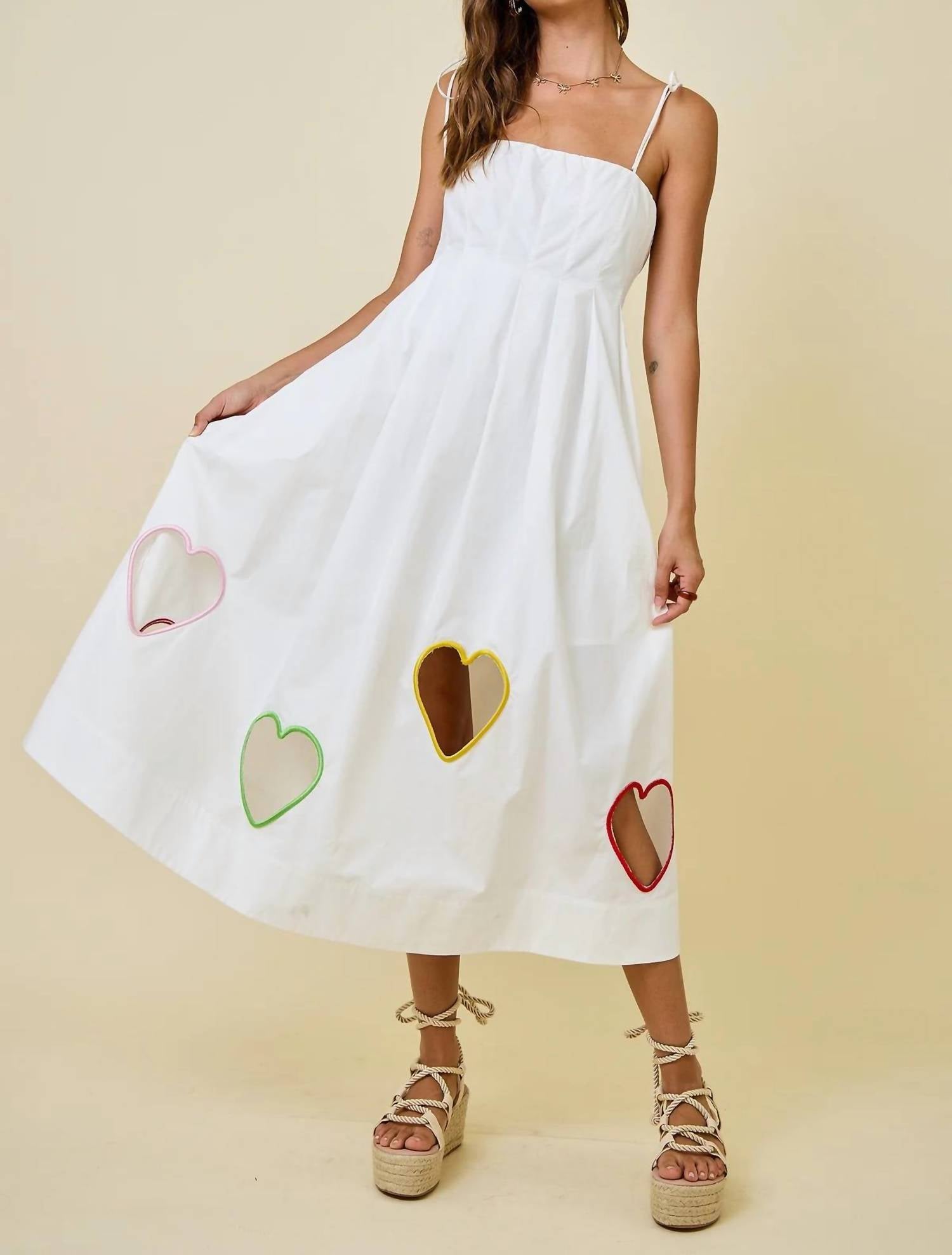 Day + Moon - Embroidered Hearts Cut Out Midi Dress