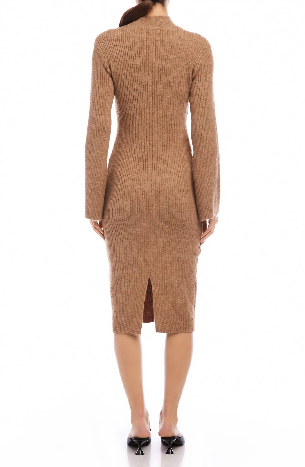 Fifteen Twenty Long Sleeve Mock Neck Sweater Dress in earth - women's dress - alternate view
