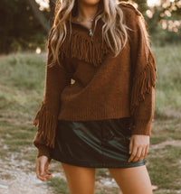Miss Me Fringe Forever Turtleneck Sweater in brown - women's sweater