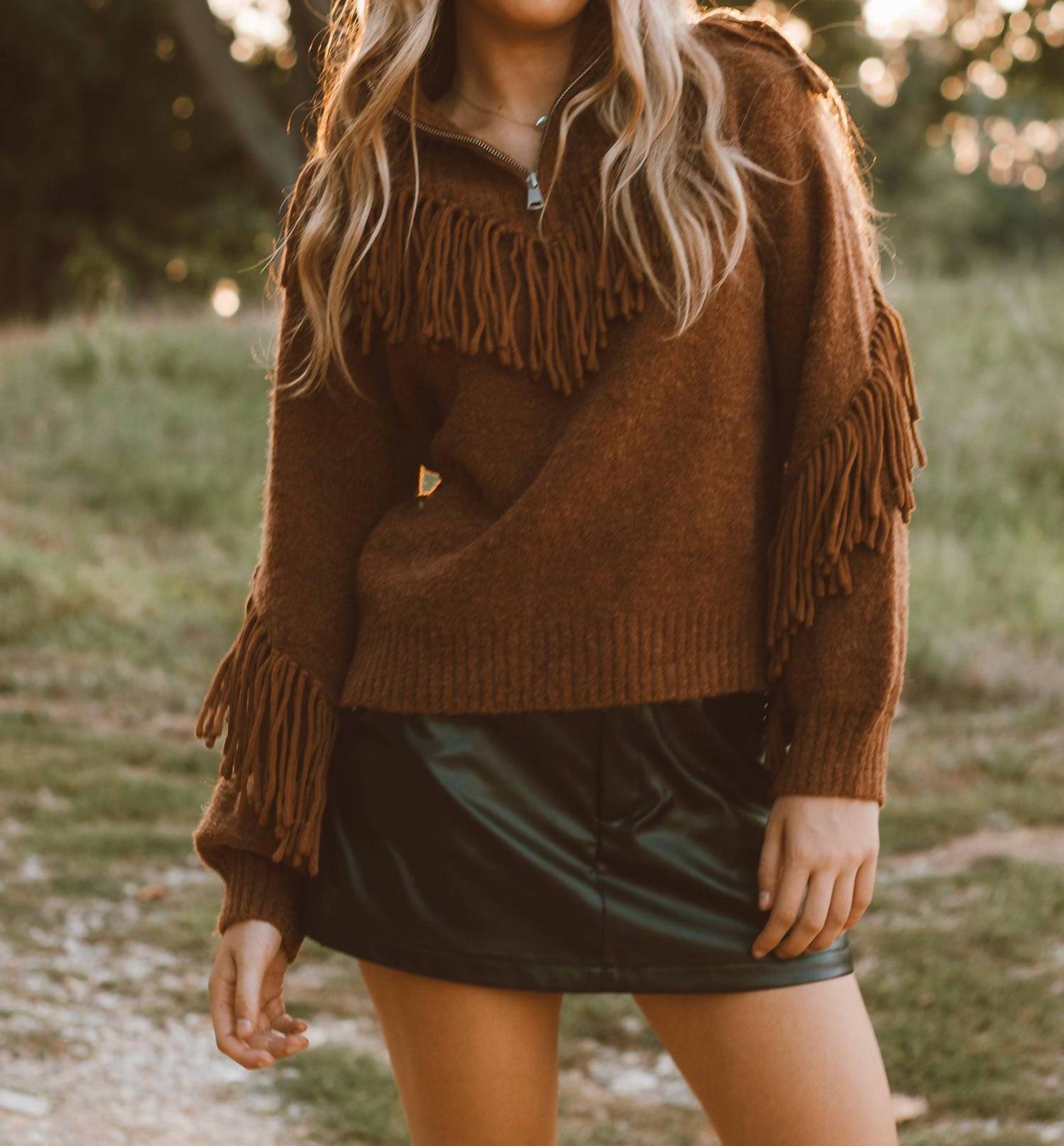 Miss Me Fringe Forever Turtleneck Sweater in brown - women's sweater