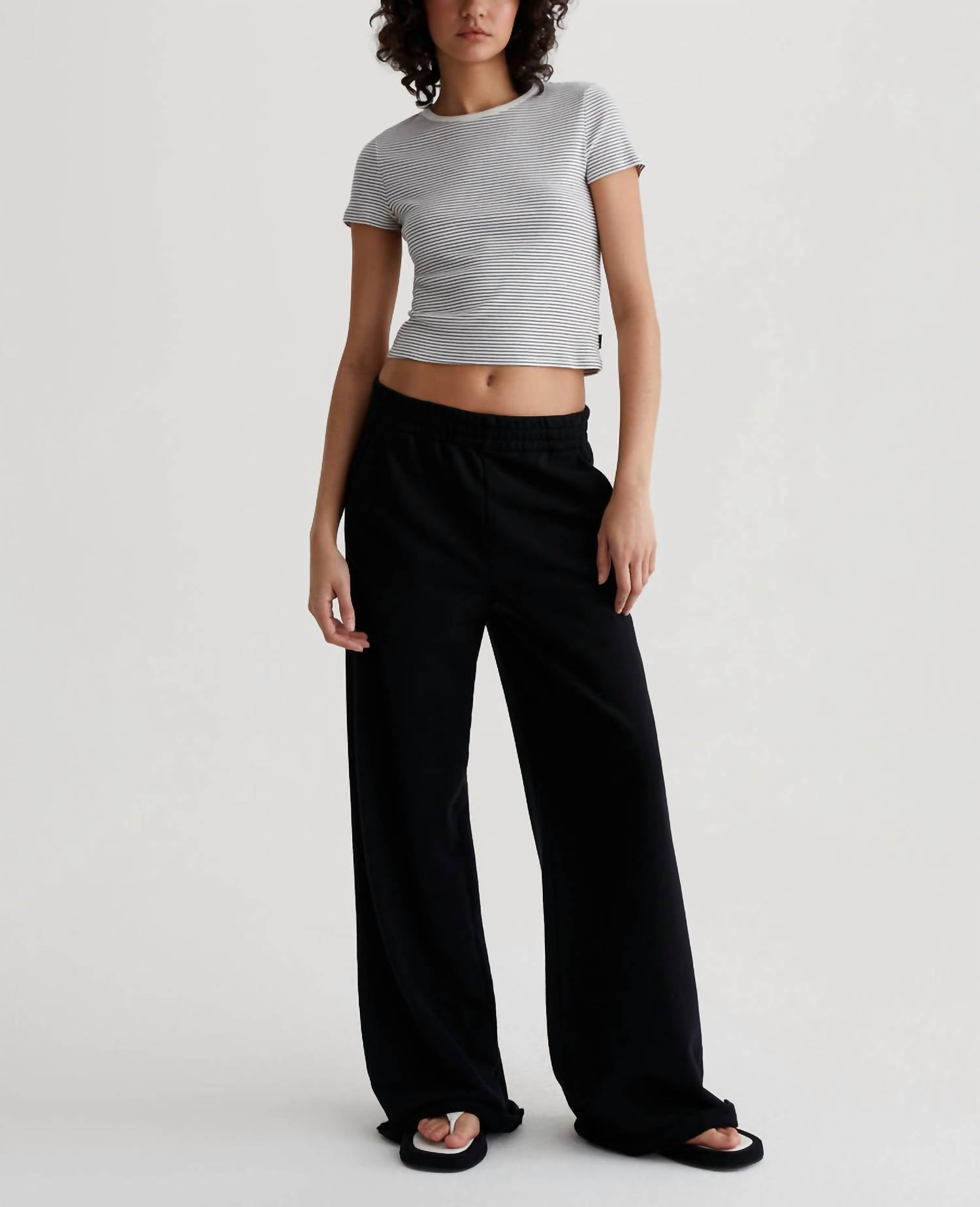 AG Jeans Hutton Crew Neck T-shirt in pencil stripe ex white true black - women's shirt