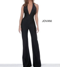 Jovani - Halter Neckline Backless Jumpsuit