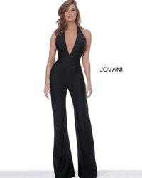 Jovani - Halter Neckline Backless Jumpsuit