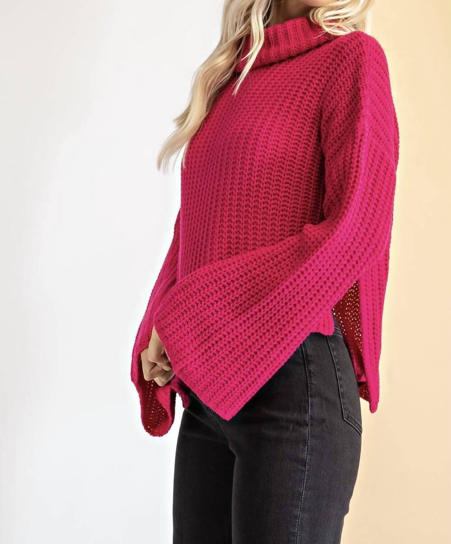 Glam - Barbie Turtle Neck Sweater With Slit At The Sides