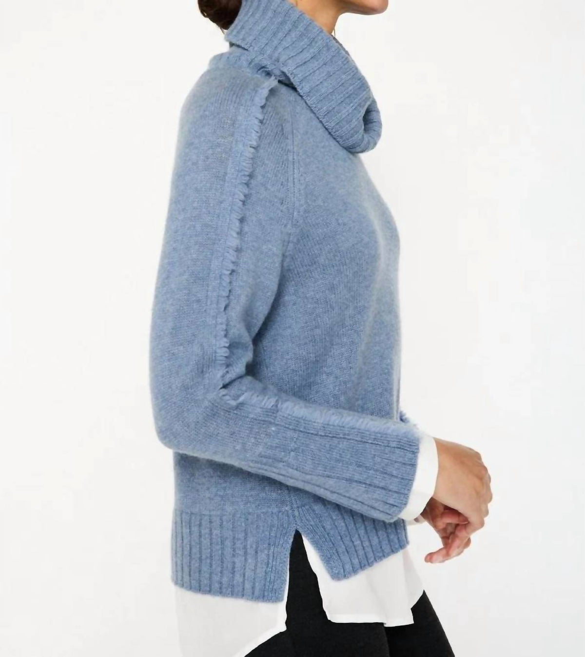 Brochu Walker - Jolie Fringe Layered Look Cashmere Fringe Turtleneck Sweater