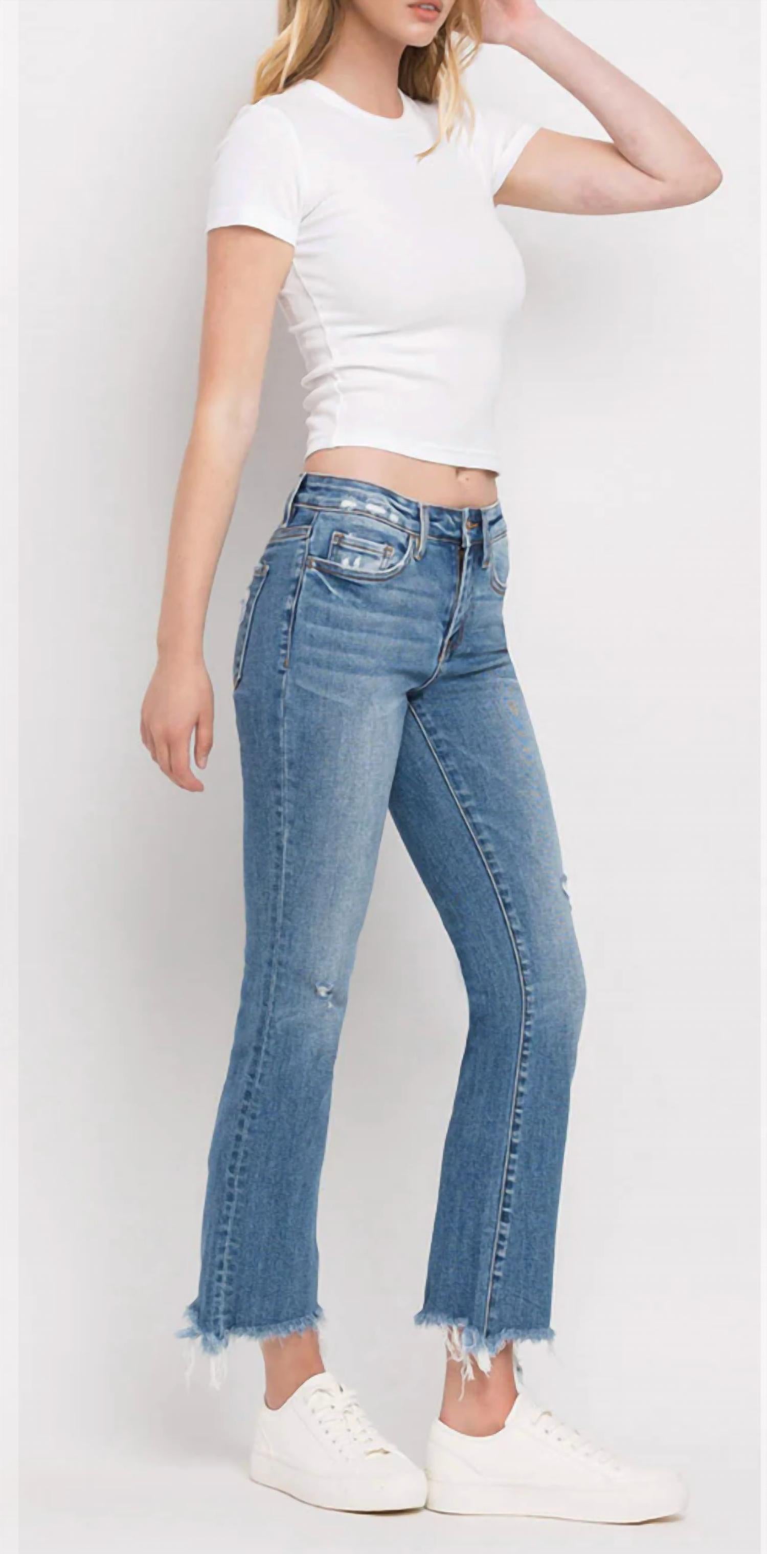 Flying Monkey - Mid-rise Destructed Hem Crop Bootcut Jeans