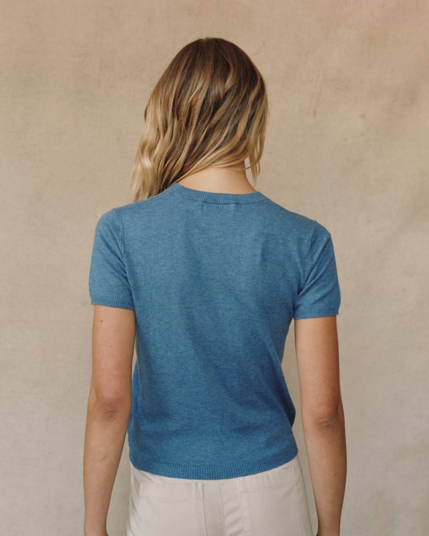 Bella Dahl Short Sleeve Crew Neck Top in hudson blue - women's t-shirt - detail view