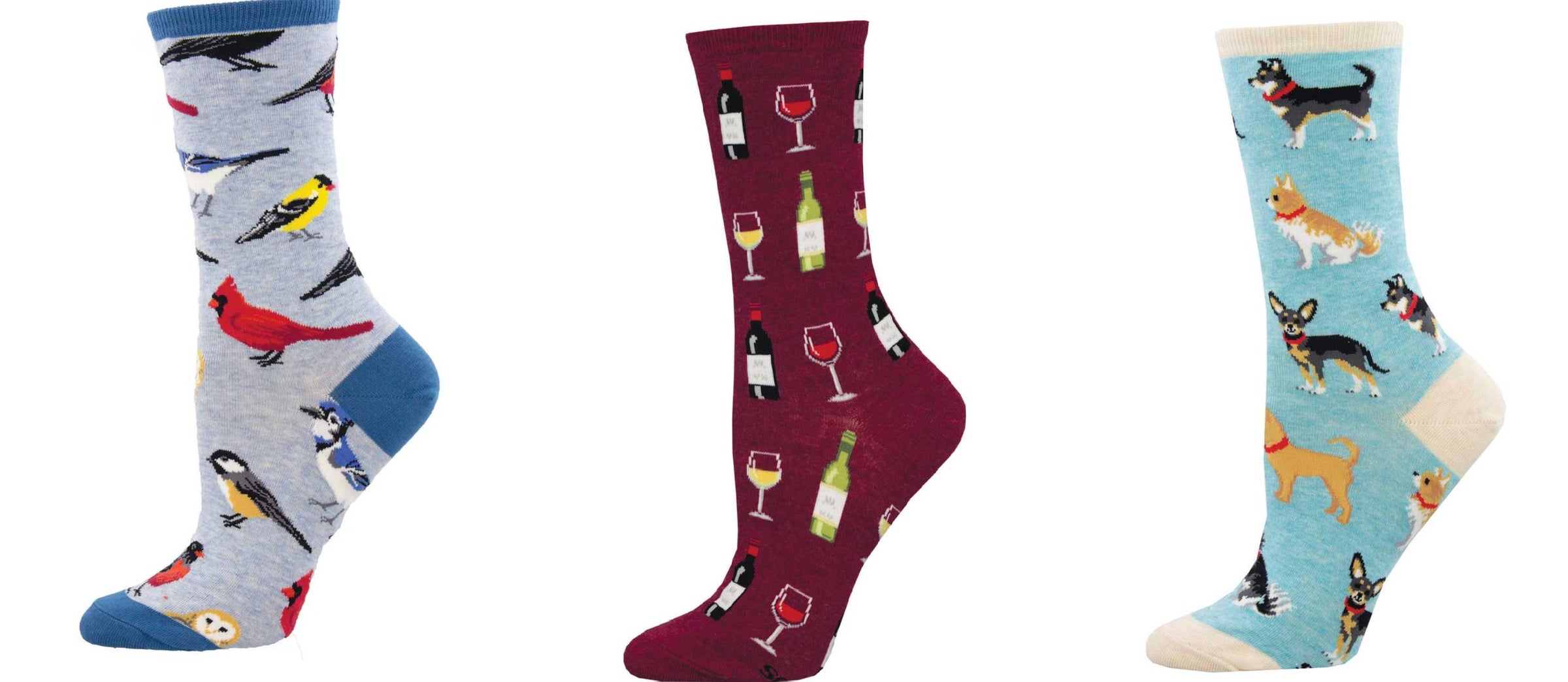 Socksmith - Women's Bird Is The Word & Fine Wine & Doggy Style Socks - Set Of 3 Pair